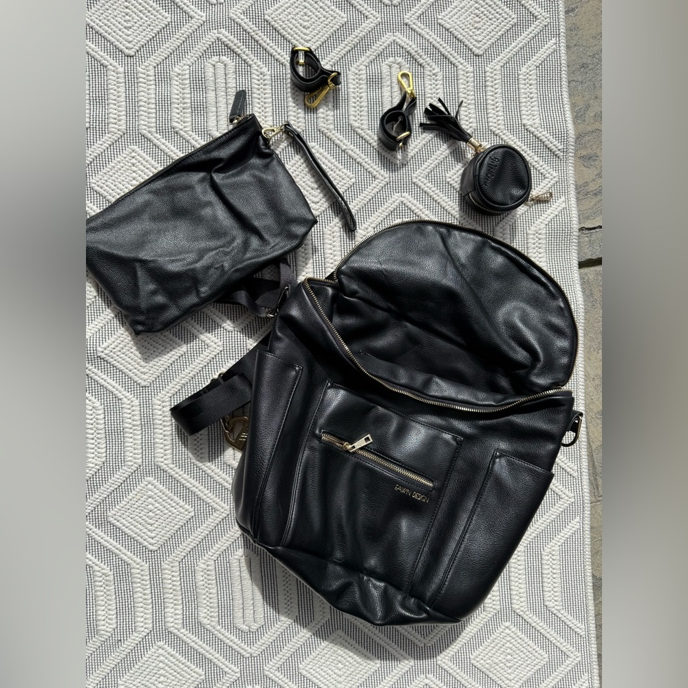 Fawn Design Black Diaper Bag Backpack + Pouch, Stroller Clips & Pacifier Case